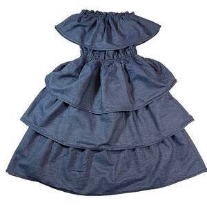 BLUE ASPHALT Strapless Denim Ruffled Fit and Flare Mini dress